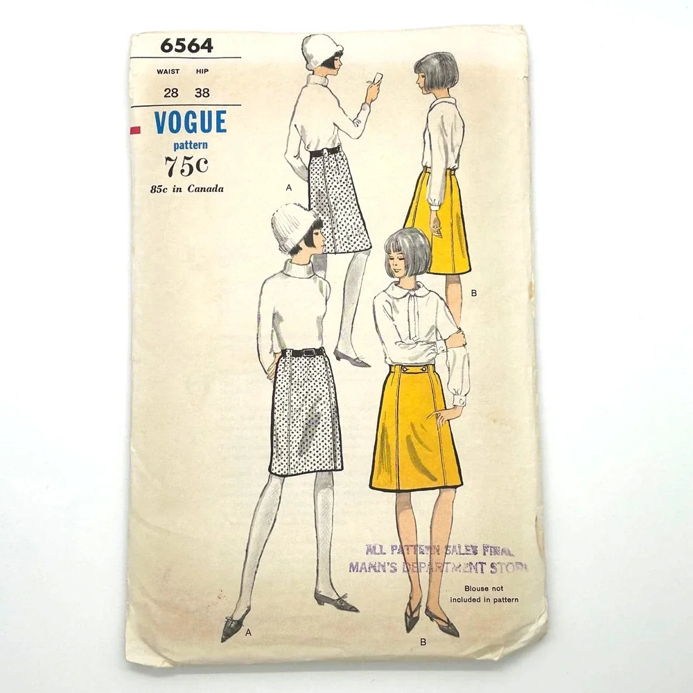 Vogue Vintage 1960's Pattern‎ #6564 Women's Skirt Wasit 28
